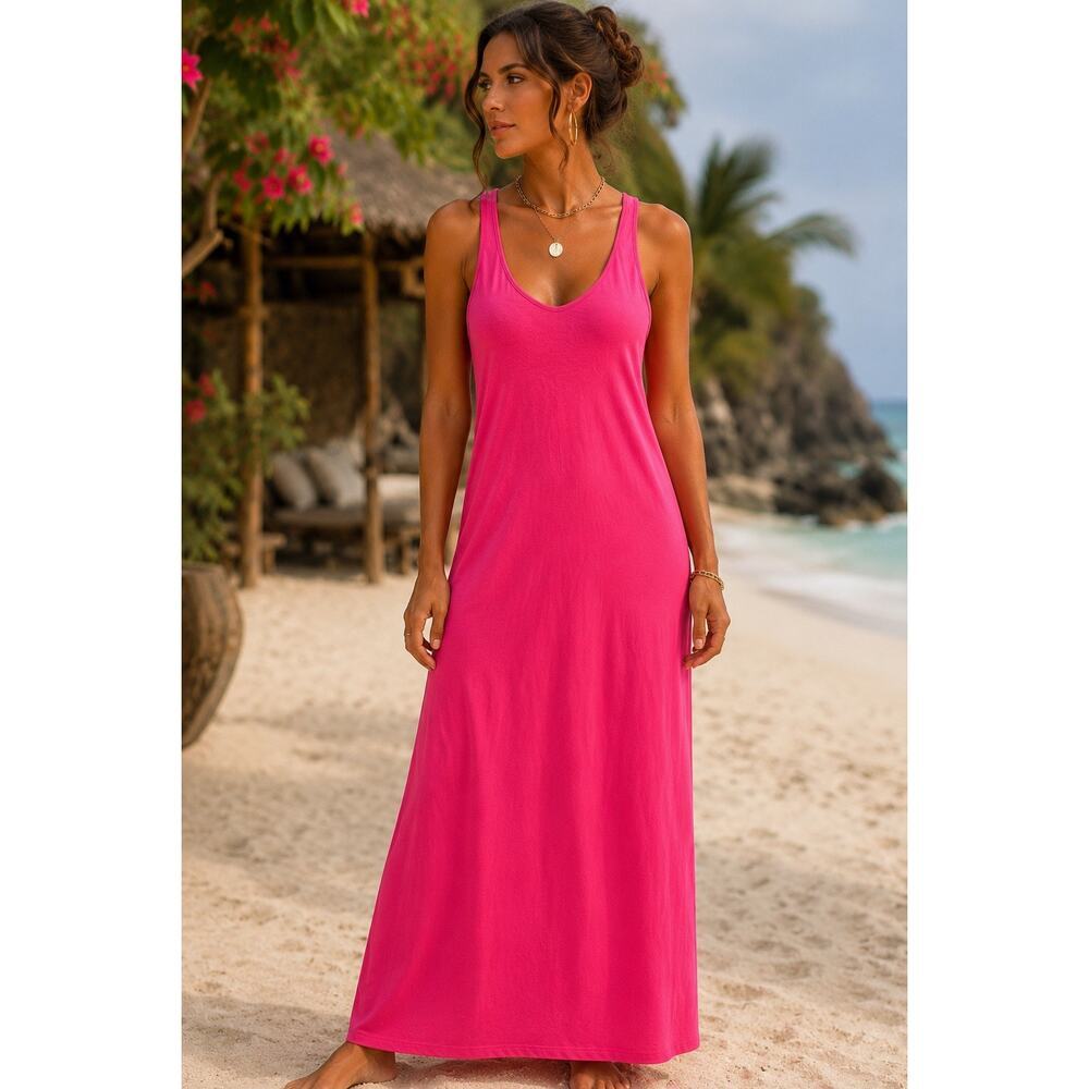 L’AGENCE Hot Pink Maxi Tank Dress XS Sleeveless Luxury Resort Dress Barbiecore